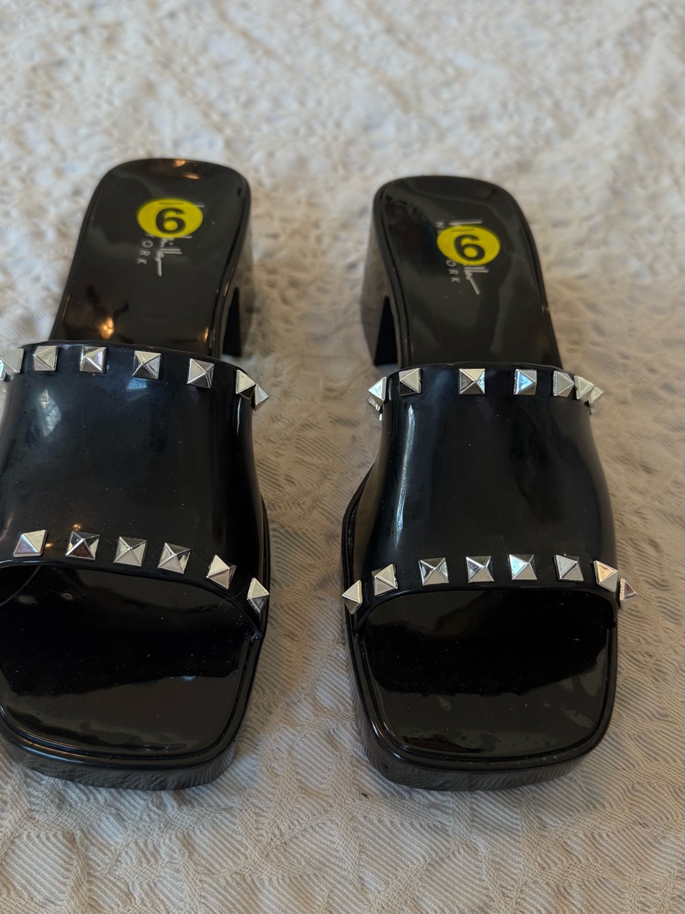 Nicole Miller Black Patent Studded Slide Mules